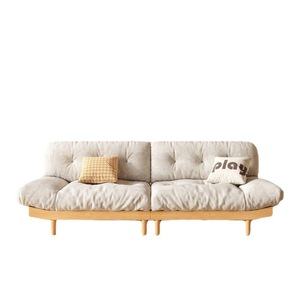 Japanese Style Solid Wood Cloud <b>Sofa</b> Three Seater Off White Gray Tufted Fabric Living Room Furniture - Product Image 4