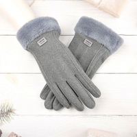 Sarung Tangan Bersepeda Inter Warm dan Fleece, Tebal, Lucu, Bahan Suede untuk Wanita, Anti Angin, Layar Sentuh
