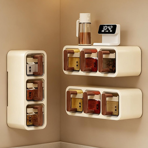 <b>Spice</b> <b>Jar</b> Wall Mounted Multi Compartment Sealed Moisture Proof With Wooden Lid For Kitchen Storage L Size - Product Image 3