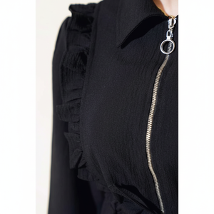 Robe à volants avec fermeture éclair sur le devant Noir - Product Image 1