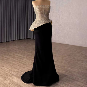 Vestido de noche de lujo sin tirantes con cristales y cremallera, elegante para ocasiones formales. - Product Image 3