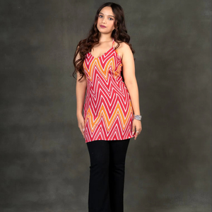 Kurti Halter Chevron Exclusif Siya Confortable Dos Élastique Motif Floral Zigzag Polyvalent Fête Quotidien Bestseller Infroissable - Product Image 1