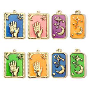 Vintage Emaille <span class=keywords><strong>Tarot</strong></span> Anhänger DIY Schmuck Zubehör Edelstahl 18 Karat vergoldet bunte Anhänger - Product Image 1