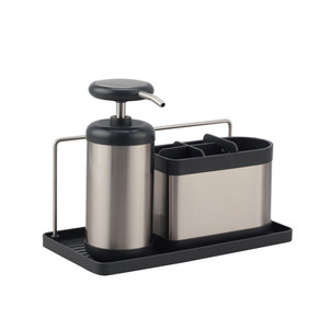 Organizador de Fregadero de Cocina Moderno de Acero Inoxidable con Dispensador de Jabón y Soporte para Esponja - Product Image 1