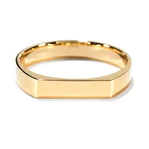 Moda jóias 925 prata 18k ouro vermeil ultra slim retangular signet anéis logotipo personalizado