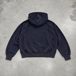 High Street Custom Mens <b>Vintage</b> Washed Dark Navy Distressed Ripped Pullover Hoodie XXL Letter Printed <b>Sweatshirt</b> Unisex Oversize - Product Image 2