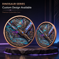Pièce de monnaie en cuivre pur 999 de 5 oz, divers styles, série dinosaures colorés en relief, édition de collection en cuivre gaufré 3D UV