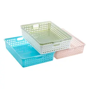 Cesta Rectangular de plástico para almacenamiento de verduras, cestas de plástico de varios tamaños para baño y cocina