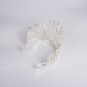 Corona Grande de Aleación con Incrustaciones de Cristales Blancos y Diamantes, Chapada, Suministro Directo de Fábrica, Coronas y Tiaras de <span class=keywords><strong>Miss</strong></span> Mundo - Product Image 3