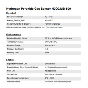 Capteur de gaz au peroxyde d'hydrogène Membrapor H2O2MB-500, détecteur électrochimique de gaz toxiques, conforme RoHS - Product Image 1