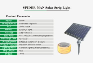 Bande lumineuse LED solaire étanche IP65 50W bon marché pour décorations de jardin extérieur lumière intelligente RVB avertir la couleur blanche 100W 200W - Product Image 5