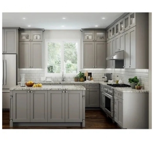 Ensemble d'armoires de cuisine en bois massif de style shaker, couleur et taille personnalisées, certifié ISO9001, prêt à assembler - Product Image 4