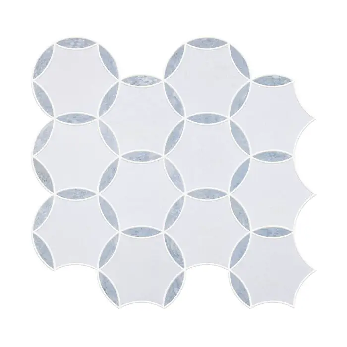 Thassos หกเหลี่ยมและสามเหลี่ยม,ดีไซน์ใหม่หินอ่อนสีขาวพร้อมกระเบื้องโมเสคดอกไม้สแตนเลสขัดเงา