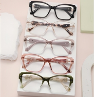 Monture de lunettes Qsky TR+Acetate pour femmes, lunettes carrées à diamants, monture intégrale, anti-lumière bleue, lunettes noires pour femmes