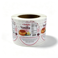 Étiquettes personnalisables en vinyle UV imperméable autocollantes pour emballages alimentaires, étiquettes en rouleau OEM de marque privée pour pots de pudding, flans et verres