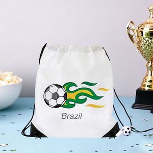 Borsa Promozionale Personalizzata in Poliestere 210D con Coulisse, Pallone da Calcio Brasiliano Bianco, Sacche con Cordoncino per Accessori Sportivi e Tornei - Product Image 1