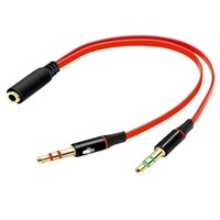 Adaptador divisor de auriculares macho-hembra de 3,5 mm con micrófono |   Cable de Audio con Revestimiento de PVC para Auto/MP3 |   20cm Negro/Blanco/Rojo