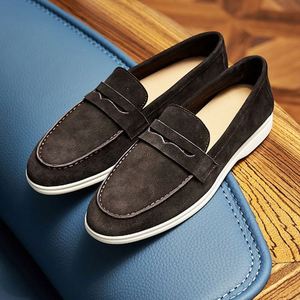 Mocassins carrés en daim et cuir véritable de style britannique pour hommes, chaussures de soirée respirantes et légères, finition mate - Product Image 3