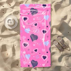 Toalla de playa de secado rápido personalizada 35*70 pulgadas-Microfibra-Perfecto para playas, viajes, piscinas, yoga (estampado de corazón) - Product Image 1