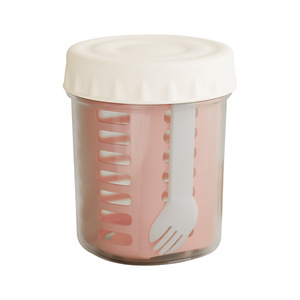 Drainable Fruit Cup With Fork Portable Picnic Box Large Capacity Plastic Leak Proof Salad Container Two Piece Set - Product Image 2