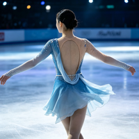 Robe de patinage artistique bleu dégradé avec strass, dos nu, manches longues, costume de compétition de patinage sur glace personnalisé pour filles et femmes
