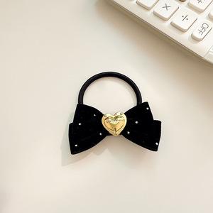High-end metallic heart <b>bow</b> hair <b>clip</b>, hair tie, retro velvet hair <b>clip</b>, sweet bangs <b>clip</b> for women. - Product Image 2