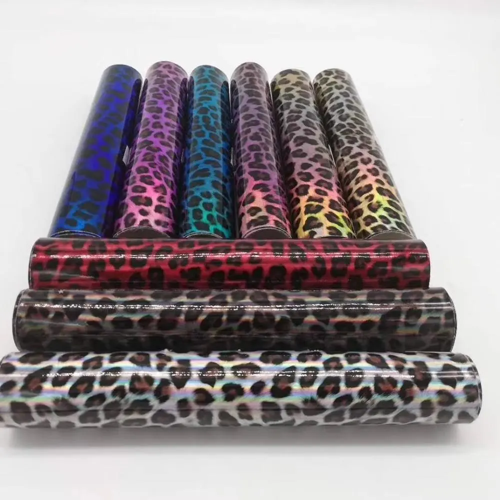 Ks3369 couro sintético de pvc holográfico, design de leopardo, malha, costas