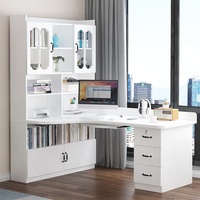 Bureau d'angle en bois massif avec tiroir et bibliothèque pour la maison, la chambre d'étudiant, le bureau, avec combinaison bibliothèque et table de bureau
