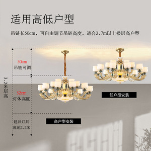 Nueva Lámpara de Araña de Jade de Lujo con Múltiples Cabezales LED para Sala de Estar y Comedor, Forma Redonda, Base E27, Control por Interruptor - Product Image 5