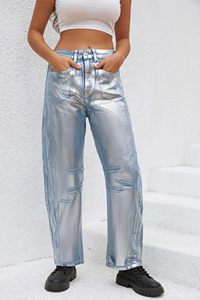 <span class=keywords><strong>Jeans</strong></span> da Donna <span class=keywords><strong>a</strong></span> Gamba Larga in Cotone, <span class=keywords><strong>Vita</strong></span> <span class=keywords><strong>Bassa</strong></span>, Stile Vintage con Patchwork, Pantaloni Casual - Product Image 2