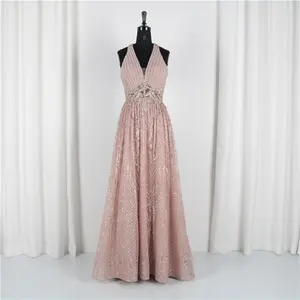 Nhà Máy Cung Cấp Sexy V Cổ Ren Glitter Sequined Tùy Chỉnh Làm Cho Dài Prom Maxi Dress