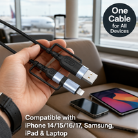 Câble USB-C tressé 4-en-1 à charge rapide 60W PD pour iPhone/iPad/MacBook et imprimante