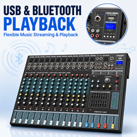 Console de mixage audio 12 canaux EMX12-USB avec 99 effets DSP, égaliseur 7 bandes, USB, Bluetooth et alimentation fantôme 48V pour studio, scène et diffusion en direct