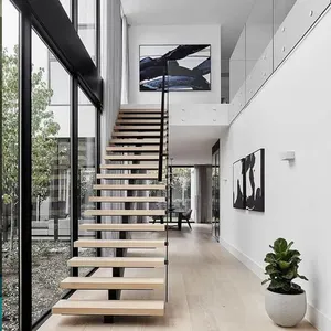 Scala Interna Moderna a Monostruttura con Gradini in Legno di Quercia dal Design Semplice - Product Image 2