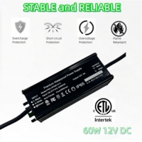 Transformateur adaptateur pour driver LED simple homologué ETL, 60W 12V DC 5A, alimentation étanche IP65 100-277V AC vers 12V DC