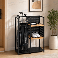 Support de présentation moderne à 1 niveau pour sacs de golf en acier au carbone de qualité professionnelle, avec plusieurs fentes, finition thermolaquée, pour la vente en gros