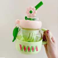 Bouteilles en verre de 800 ml (27 oz) avec paille, bouteille d'eau, gobelet en verre avec fond en silicone