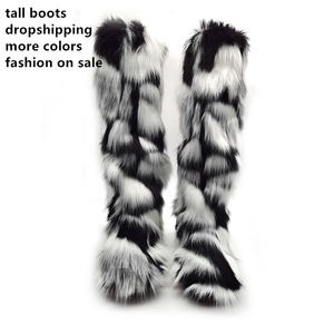 MOQ 1 2022 יוקרה חורף נשי בית קטיפה פרווה כיסוי הברך ירך גבוהה גבוה מגפי נשים שלג פרווה מגפי עם סרט - Product Image 2