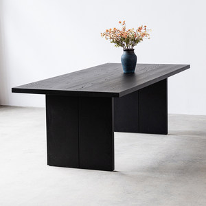 Mid-century Black <b>Solid</b> <b>Wood</b> White Ash Dining Table Seams Minimalist Workbench Conference Table Office <b>Desk</b> 2-Seater Wabi-sabi - Product Image 1
