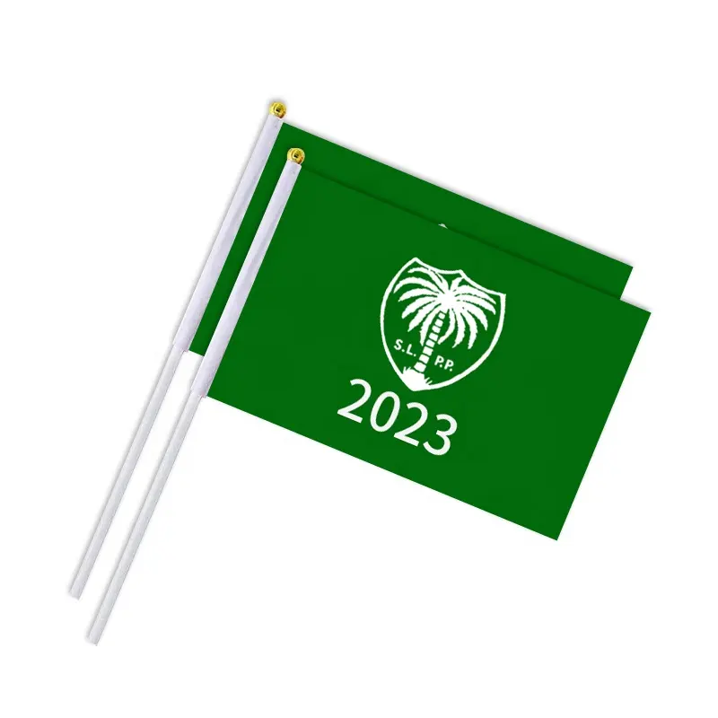 Prezzo di fabbrica bandiere tenute in mano Sierra Leonean elezioni generali 2023 SLPP Party campagna personalizzata Mini Hand Wave Flags Banner