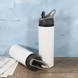 Bottiglia sportiva a sublimazione con logo personalizzato in alluminio a bocca grande da 500ml con coperchio con manico in paglia per bottiglia d'acqua da trekking con bicchiere da viaggio
