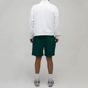 Men Winter Quarter <b>Zip</b> Hooded Sweatshirt Set Loose Chest Zipper <b>Pocket</b> 100% Cotton Contrast Drawstring Sweat <b>Shorts</b> Set - Product Image 2
