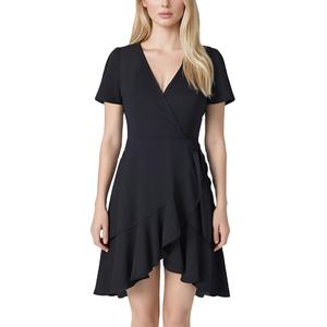Vestido corto holgado informal elegante de verano de poliéster suave para <span class=keywords><strong>mujer</strong></span> de color negro sólido con diseño personalizado - Product Image 4