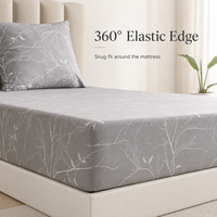 Ensemble de draps en microfibre douce pour lit queen size 160x200cm, poche profonde de 35cm, motif de branches, avec 2 taies d'oreiller