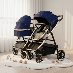 Offre Spéciale luxe 4-en-1 bébé poussette léger lin pliable poussette haute paysage <span class=keywords><strong>Compact</strong></span> Portable deux sièges en gros - Product Image 3
