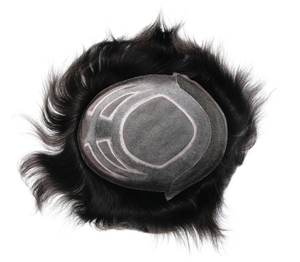 High-quality Indian Remy Hair Straight Four-Eye Substitute Natural <strong>Silk</strong> Wig Black Men's Wig 100% Density Lace PU <strong>Base</strong> 38mm - Product Image 2