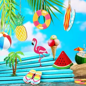 Direct Factory Price Summer Hanging Sign Wood Hanging Ornaments Holiday Hawaiian Party Decorations