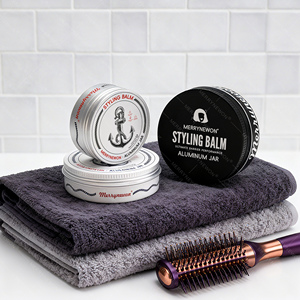 Màn hình in ấn logo tóc Sáp bom mát Jar râu Balm container kim loại nhôm thiếc Bạc Matte đen bao bì lọ kim loại lon - Product Image 4