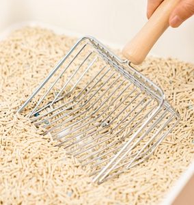 Paletta per lettiera per gatti vagliatura rapida per lettiera per gatti in acciaio inossidabile raccoglitore di metallo con pala profonda manico in legno - Product Image 2