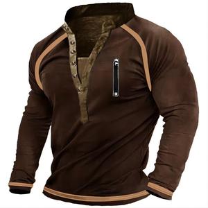 OEM ODM Vêtements pour hommes de style vintage, col en V, manches longues, surdimensionnés, taille plus <span class=keywords><strong>3XL</strong></span>, t-shirts pour l'extérieur - Product Image 2